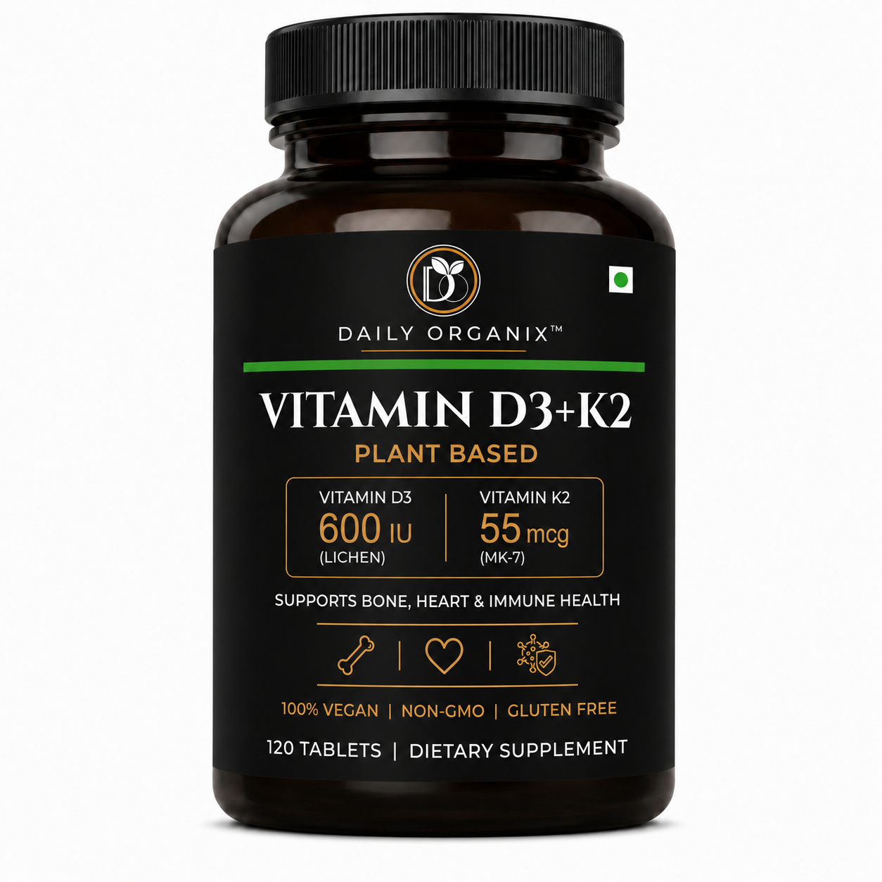 Vitamin D3 + K2 — amber bottle